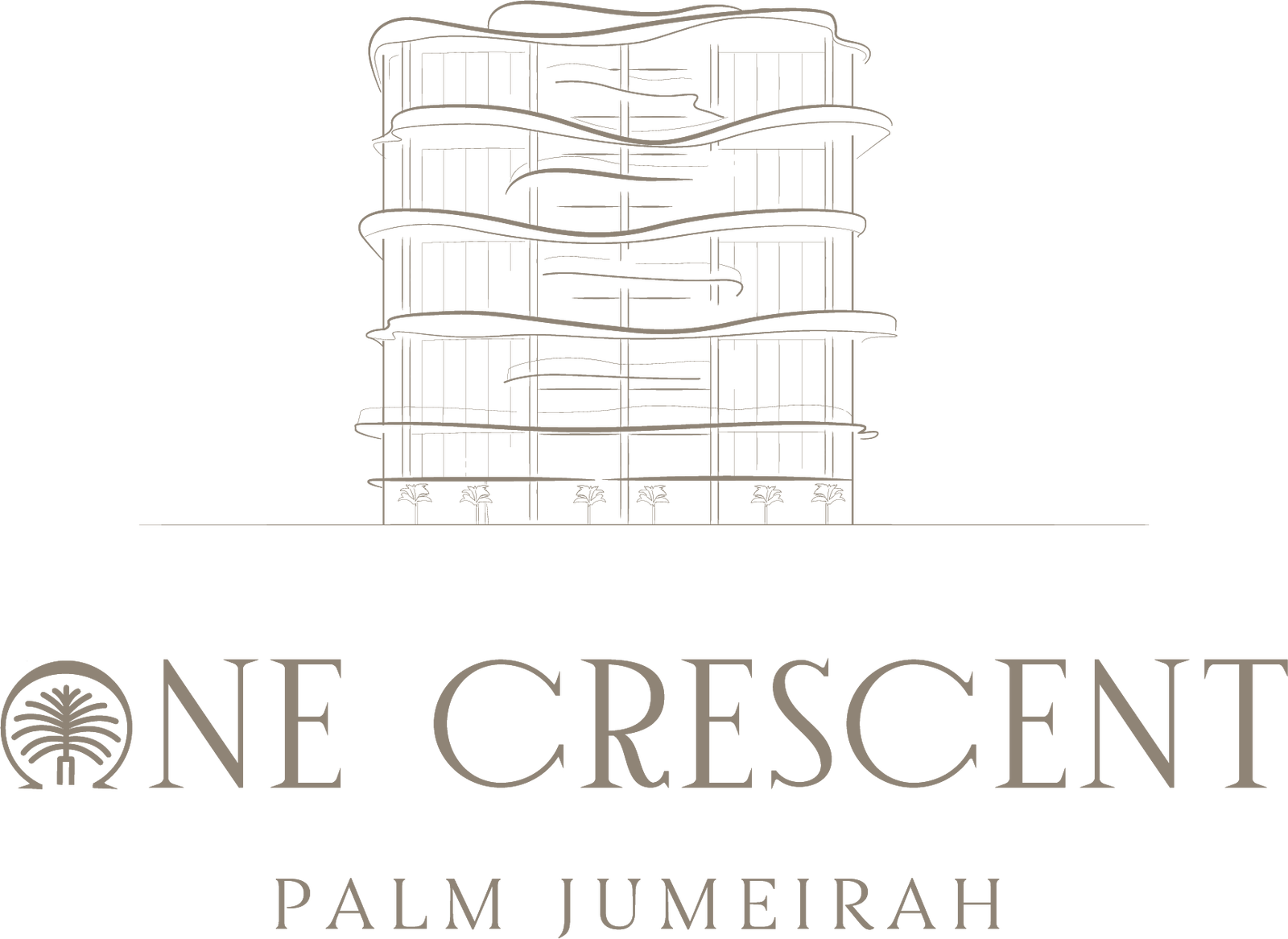 One Crescent brand emblem featuring a Palm Jumeirah icon and sketched tower